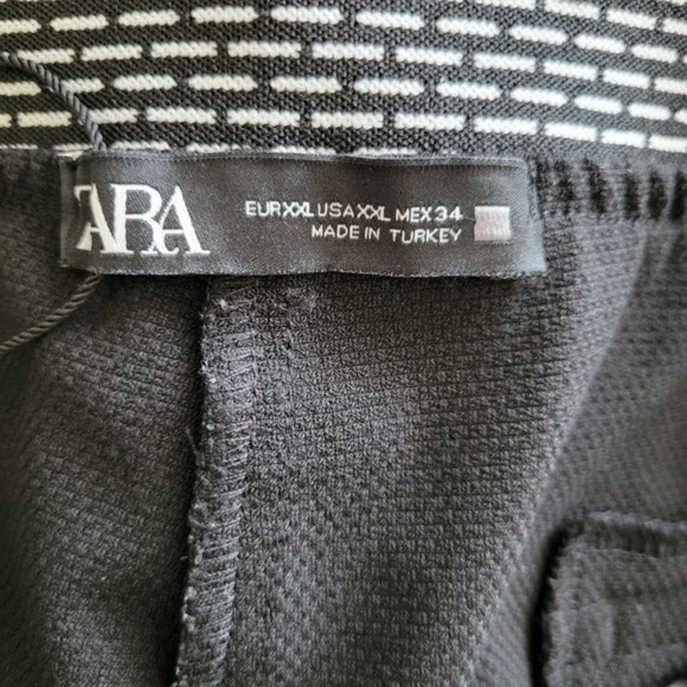 ZARA Black Textured Chino Pants Size XXL Ankle Cuffed Stretchy Elevated Casual - Picture 8 of 9